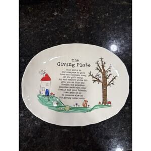 Natural Life The Giving Plate Ceramic Oval Hand Painted Platter Tree Fox Owl